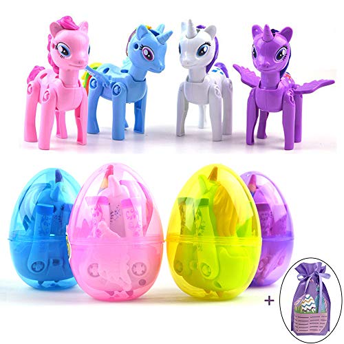 Product Cover JOZON 4 Pack Large Unicorn Deformation Easter Eggs Toys for Kids Boys Girls Easter Basket Stuffers Stocking Stuffers Unicorn Easter Gifts Party Supplies Favors with 1 Easter Gift Bag