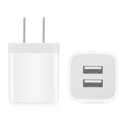 Product Cover Power-7 USB Wall Charger, 2-Pack 2.1A/5V Dual Port USB Plug Power Adapter Charging Block Cube Compatible with iPhone 11/Xs Max/XR/X, 8/7/6S/6 Plus/5S, Samsung, LG, Moto, Kindle, Android Phones
