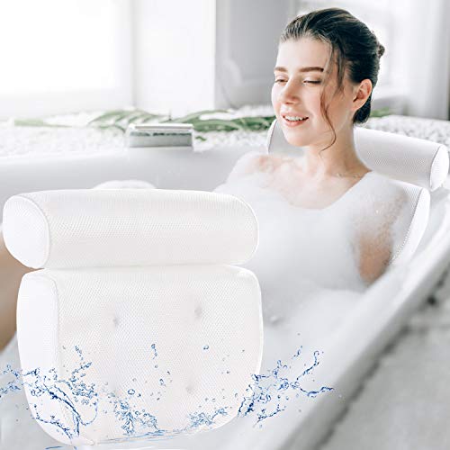 Product Cover Bath Pillow Bathtub Pillow - Bath Pillows for Tub with Neck, Head, Shoulder and Back Support - 3D Air Mesh Spa Bath Pillow, Non-Slip, Extra Thick, Soft and Quick Dry Spa Pillow for Bathtub