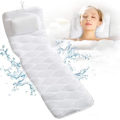 Product Cover Full Body Bath Pillow, Bath Pillows for tub with Mesh Washing Bag & 17 Non-Slip Suction Cups, Spa Bathtub Pillow for Head Neck Shoulder and Back Support - 3D Air Mesh & Quick Drying