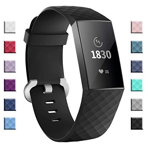 Product Cover adepoy Compatible with Fitbit Charge 3 Bands for Women Men Large Small, Adjustable Replacement Wristbands for Fitbit Charge 3 and Fitbit Charge 3 SE, Black, Large