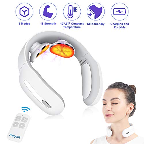 Product Cover Neck Massager with Pulse Heated, Smart Cordless 4D Electric Neck Massage Equipment with 3 Modes and 15 Speeds for Office, Home,Travel, Gifts for Women Men Dad Mom