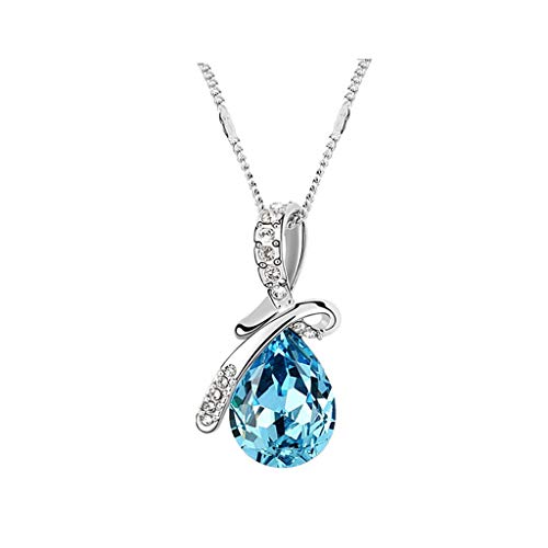 Product Cover Elevin(TM) Women Plated Crystal Necklace Water Drop Pendant Girls Detail Wedding Party Jewelry Accessories Valentines' Day Anniversary Souvenir Gifts for Lover (A- Blue)