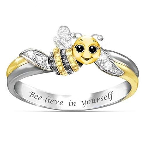 Product Cover Eubell Women Rhineston Ring Letter Print Cute Animal Ring for Girls Graduation Gift