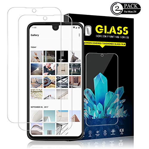 Product Cover Moto Z4 Screen Protector by YEYEBF, [2 Pack] Tempered Glass Screen Protector [Bubble-Free][Anti-Glare][3D Touch][Anti-Scratch][HD-Clear] Screen Protector Glass for Motorola Moto Z4