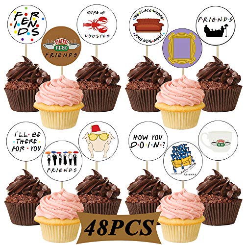 Product Cover 48PCS Friends TV Show Cupcake Toppers Party Decorations Supplies, Friends Theme Birthday Party Decorations Supplies