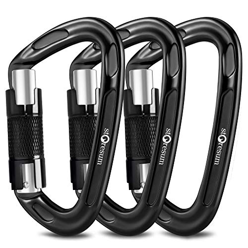 Product Cover Storesum Climbing Carabiner with Auto Locking - 3 Pack Certified 24KN (5400 lbs) Heavy Duty Twist Lock Strong Caribeaners Clip for Rock Climbing Rappelling Swinging Dog Leash Large Carabiner, Black