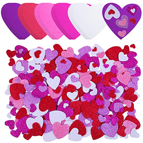 Product Cover Ruisita 500 Pieces Glitter Foam Heart Stickers Self Adhesive Heart Decals, 25 Pieces Large Foam Heart Shaped for Valentine's Day Wedding Decoration, 5 Colors