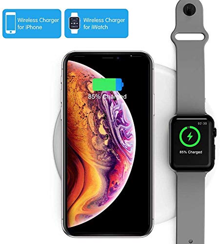 Product Cover COSOOS Wireless Charger,2 in 1 Qi Wireless Charging Pad,Charger Mat Compatible with iWatch Series 2/3/Nike+/Edition, iPhone 11 Pro Max/11Pro/11/Xs Max/Xr/X/8 Plus/8, Airpods Pro/2(with QC3.0 Adapter)