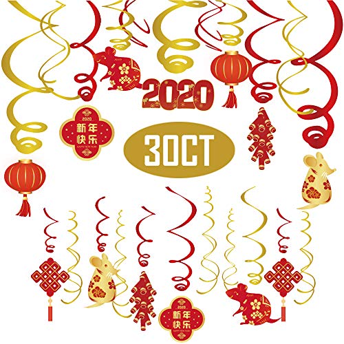 Product Cover 2020 Chinese New Year Decorations-Hanging Swirls Decorations for Year of the Rat and Lunar New Year(30 Pieces)