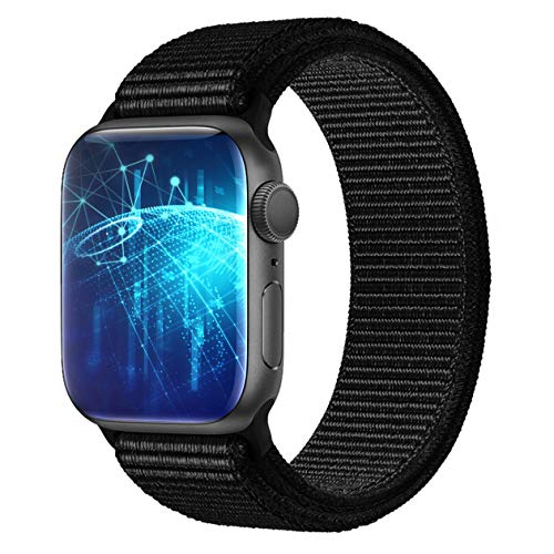 Product Cover Bincoch Compatible for Apple Watch Band 38mm 40mm 42mm 44mm,with Easy-to-Adjust Hook and Loop Fastener,Soft Breathable Woven Nylon Replacement Band for Watch Series 1/2/3/4/5.Black