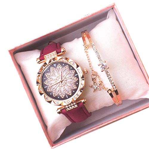 Product Cover Whatyiu Women Casual Round Shape Buckle Closure Rhinestone Quartz Bracelet Wristwatch With Box