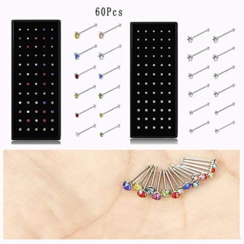Product Cover Zhuygba 60PCS Nose Stud,Geometric Rhinestone Nose Stud Nose Decoration Accessories for Women Men, 0.07