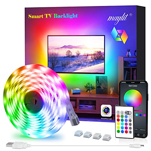 Product Cover LED Strip Lights, Maylit TV LED Backlight 6.56ft for 40-60in TV Bluetooth Control Sync to Music, USB Bias Lighting TV LED Lights Kit with Remote - RGB 5050 LEDs Color Changing Lights for Room Bedroom
