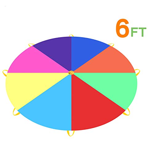 Product Cover Pantrasamia Kids Play Parachute 6 Foot for Kids with 8 Handles, Multicolored Parachute for 8 12 Kids Tent Cooperative Games (6 ft)