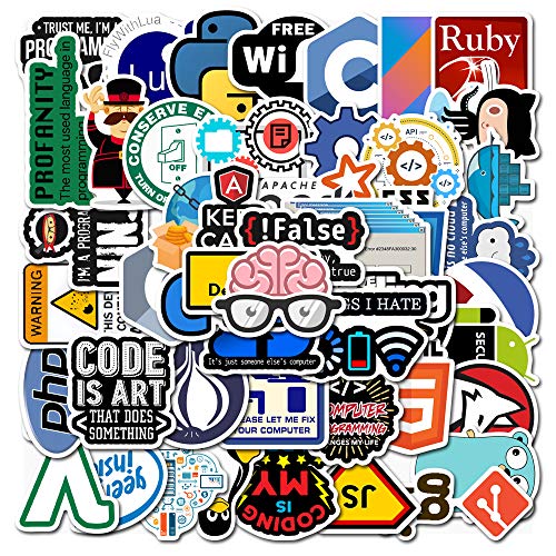 Product Cover Laptop Stickers Pack for Developer [50PCS] Programming Stickers of Front-end dev,Back-end Languages Stickers for Programmers Hackers Engineers Software Developers Geeks Coders