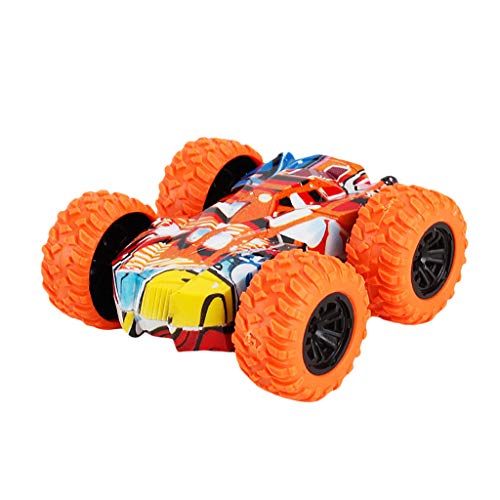 Product Cover iOPQO Inertia Stunt Car Toy, Double Side Graffiti Car Off Road Model Car Vehicle Camouflage Kids Toy Gift (7.5x7.5x3cm, Orange)