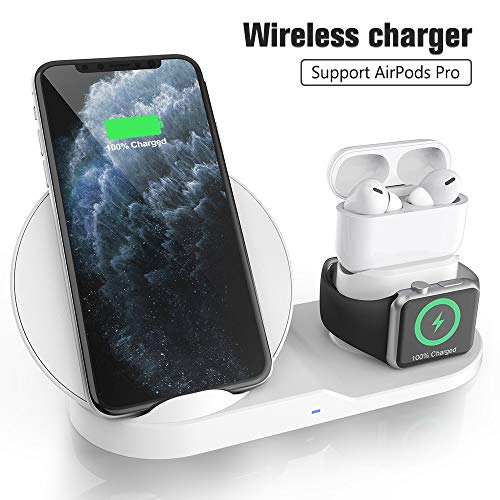 Product Cover Wireless Charger for AirPods Pro, Coobetter 3 in 1 Wireless Charging Station,Wireless Charging Stand Watch Charger Compatible with iPhone 11/11 pro /11 Pro Max/Xs/XS Max/XR/X / 8 /8P (White)