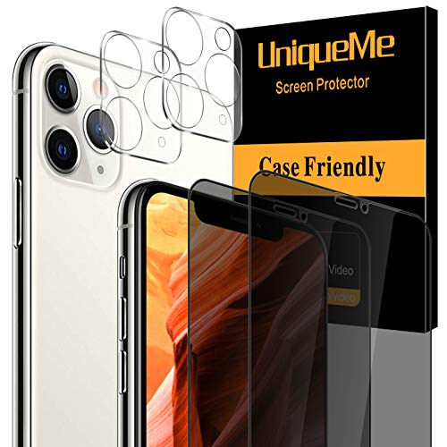 Product Cover [4 Pack] UniqueMe 2 Pack Tempered Glass Privacy Screen Protector +2 Pack Tempered Glass Camera Lens Protector 9H Hardness for iPhone 11 Pro Max(6.5 inch)