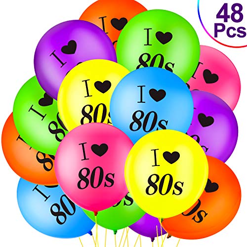 Product Cover 48 Pieces I Love 80s Balloons Assorted Color Latex Balloons for 1980s Retro Themed Decorations Party Decorations