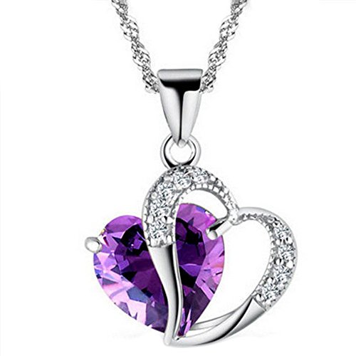 Product Cover Elevin(TM) Women Plated Crystal Necklace Water Drop Pendant Girls Detail Party Jewelry Accessories Valentines' Day Anniversary Souvenir Gifts for Lover (B- Purple)