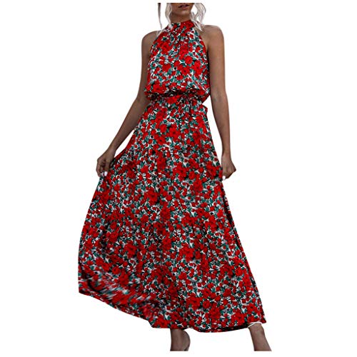 Product Cover Aurorax 2020 New Womens Bohemian Casual Floral Printed Maxi Dress Summer Soft Sleeveless Dress with Belt
