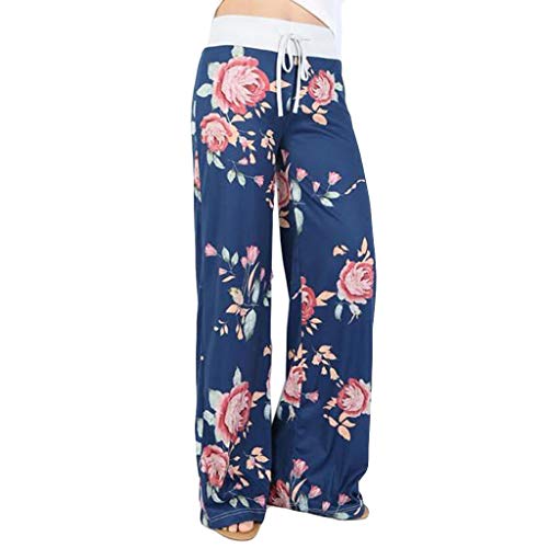 Product Cover LINKIOM Floral Prints High Waist Wide Leg Lounge Pants, Womens Stretch Leopard Print Drawstring Pants
