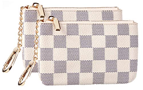 Product Cover Rita Messi Luxury Checkered Zip Coin Pouch Purse Change Holder Wallet with Key Chain 2 pcs Set (Olivia)