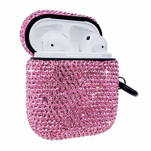 Product Cover MOLOVA Bling Airpods Case,Shining Diamond Rhinestone AirPods Case Shock Proof Cover Compatiable with Apple AirPods Wireless Charging Case with Keychain (Pink)