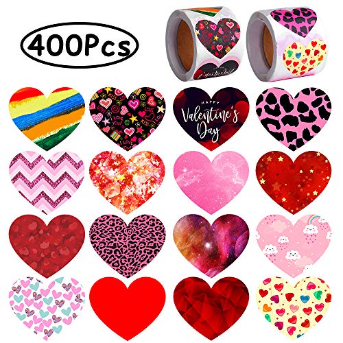 Product Cover ONESING 400 Pcs Valentine's Day Heart Stickers Love Decorative Stickers 1.5 Inch Muticolor Self-Adhesive Heart Shape Stickers for Envelopes Cards Scrapbooking Anniversary Valentine's Day Party