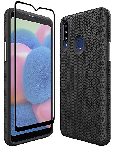 Product Cover Thinkart Galaxy A20S Case with Tempered Glass Screen Protector,Anti-Slip Non-Slip Texture Protection Hard Cover for Samsung Galaxy A20S Phone (Black)