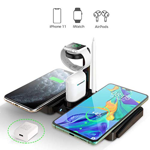Product Cover Wireless Charger 4 in 1 Wireless Charging Dock Compatible with iWatch, Airpods and Apple Pen Charging Station Qi Fast Wireless Charging Stand Compatible with iPhone 11 Pro /11/XR/Xs Max/Xs/X/8 Plus/8