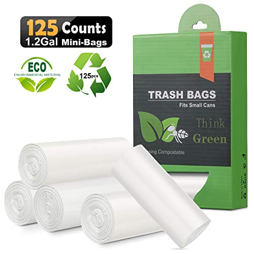 Product Cover 1.2 Gallon Compostable Trash Bags, Small Trash Bags for bathroom office kitchen, Strong Small Garbage Bags fit 4.5-5 Liter Trash Can,1 Gallon-1.5 Gallon,White Compost Bags