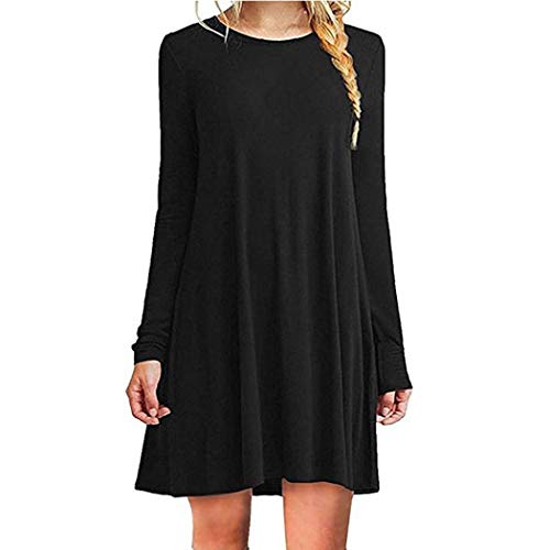 Product Cover FANALA Women Long Sleeve O Neck Casual Solid Color Loose Dress Dresses