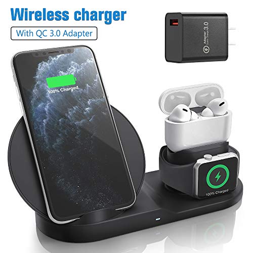 Product Cover Wireless Charger for AirPods Pro with Adapter, Coobetter 3 in 1 Wireless Charging Station,Wireless Charging Stand Watch Charger Compatible with iPhone 11/11 pro /11 Pro Max/Xs/XS Max/XR/X / 8 /8P