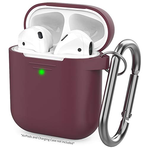 Product Cover AhaStyle Upgrade Silicone Case Protective Cover [Front LED Visible] Compatible with Apple AirPods 2 & 1 (Burgundy)