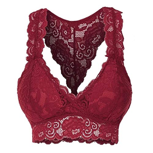 Product Cover gonikm Women Ladies Fashion Stretchy Floral Lace Hollow Out Bralette Bra Everyday Bras Wine Red