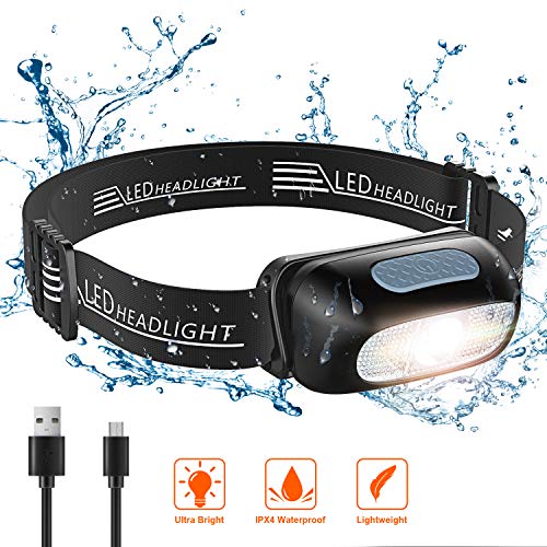 Product Cover Headlamp, STOON Rechargeable LED Headlamp, 200 Lumen, 5 Lighting Modes, IPX4 Waterproof, USB Head Lamp with Red Light for Running, Camping, Hiking, Adjustable Headlight Flashlight for Kids and Adults