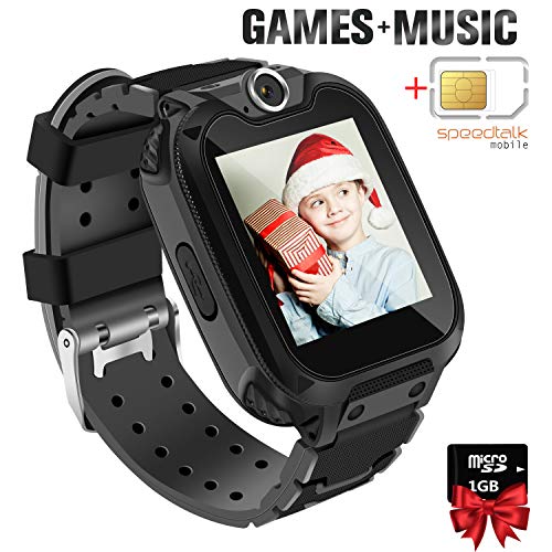 Product Cover Kids Games Music Camera Smartwatch Phone for Girls Boys Birthday with SOS Call Alarm,1.54 inch Touch Screen Fits for 3-12 Children with SIM Card and 1GB SD Card