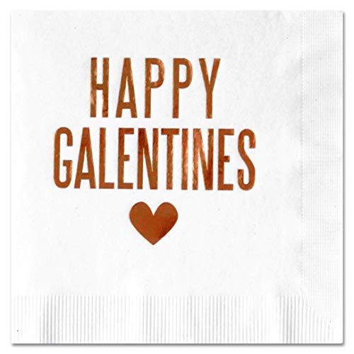 Product Cover Happy Galentines Cocktail Beverage Napkins (20 pcs) Foil Copper Party Decorations by Nerdy Words