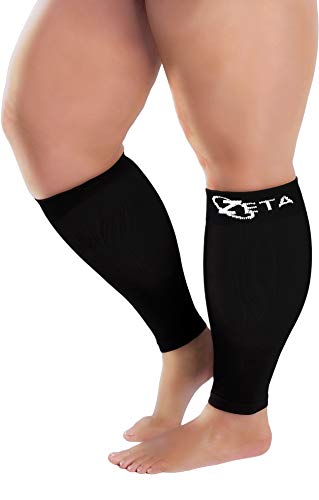 Product Cover Zeta Sleeve XXL Wide Plus Size Calf Compression, Soothing Comfy Gradient Support, Prevents Swelling, Pain, Edema, DVT, Large Cuffs, Stretch to 26 Inches, Unisex, for Nurses, Seniors, Flights