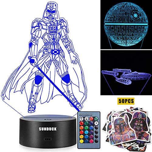 Product Cover 3D Illusion Star Wars Night Light - 16 Color Change Decor Lamp with Remote & Smart Touch, Christmas and Birthday Gifts for Star Wars Fans, Star Wars Toys for Kids