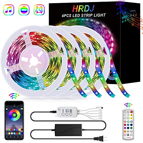 Product Cover 65.6FT/20M LED Strip Lights, HRDJ RGB LED Light Strip Music Sync RGB LED Strip,5050 SMD Color Changing LED Strip Lights Bluetooth Controller + 24Key Remote Control for Kitchen Home Party(4x16.4FT)