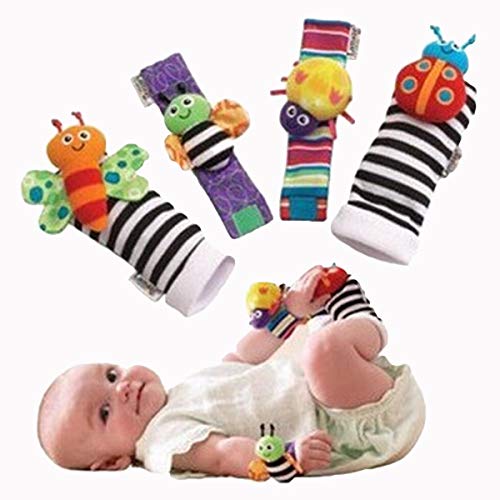 Product Cover Zhuygba Baby Socks,Cute Animal Soft Baby Socks Toys Wrist Rattles and Foot Finders for Fun Butterflies and Lady bugs