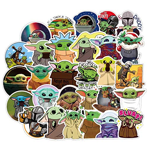 Product Cover PORTOWN 50 Pieces Baby Yoda Sticker Mandalorian Vinyl Waterproof Stickers Decal for Skateboard Pad MacBook Laptop Luggage Bike (H07)