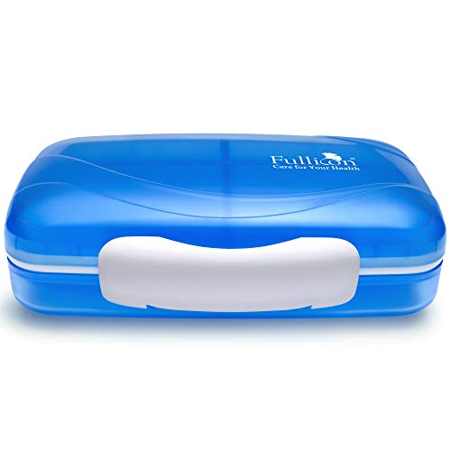 Product Cover Travel Pill Organizer Large Portable Medication Organizer, Fullicon Oversize 8 Compartment Pill Box, Vitamin Travel Case Pill Holder - Airtight & Moistureproof (Blue)