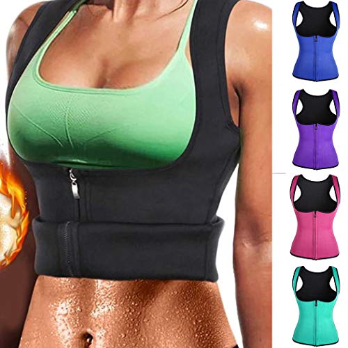 Product Cover Alishebuy Women Waist Trainer Vest Slim Corset Neoprene Sauna Tank Top Zipper Weight Loss Body Shaper Shirt Black