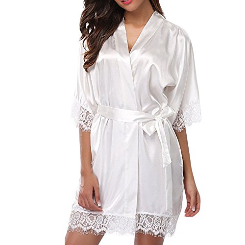 Product Cover Hurrybuy Women's Bathrobes Short Satin Kimono Robes Bridesmaids Nightwear Sleepwear with Oblique V-Neck