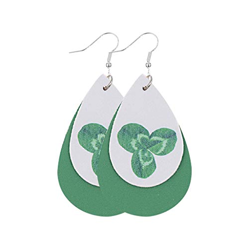 Product Cover Saint Patrick's Day Earrings for Women Girls Gift, Green Drop Earrings, Leather Earrings for Women Teardrop Dangle Earrings Petal Drop Earrings Jewelry Accessory Handmade