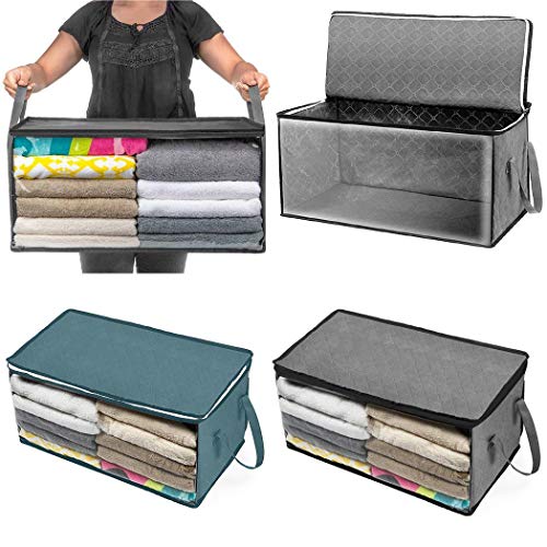 Product Cover Eubell Foldable Storage Bag, Foldable Clothes Organizer, Clear Window & Carry Handles, Great for Clothes, Blankets, Closets, Bedrooms and More